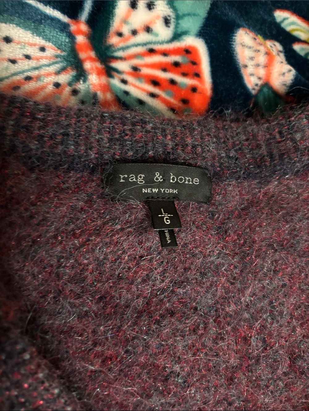 rag & bone Marled V-Neck Cardigan in Purple with Red Accents - Picture 2 of 3